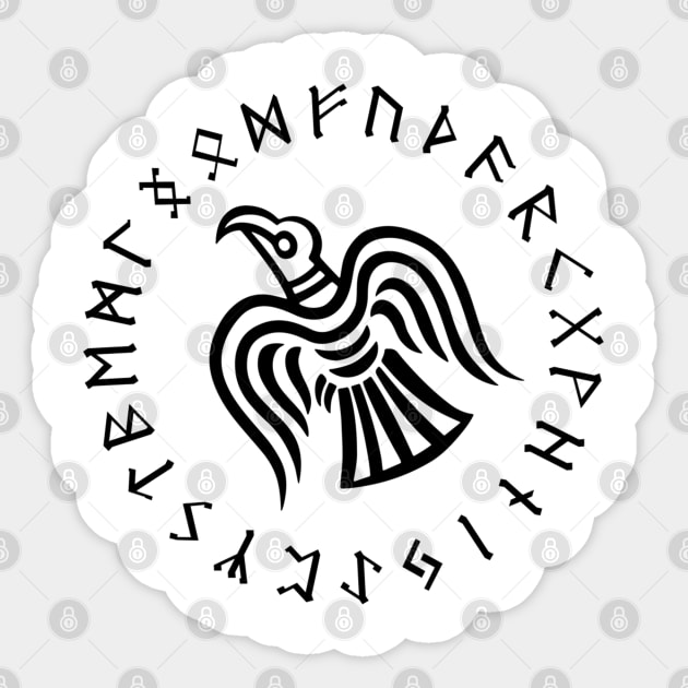 raven of odin elder futhark runes black Sticker by Blue Pagan